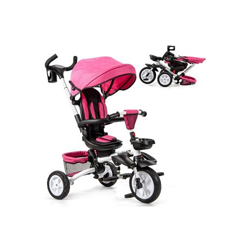 Costway 6-In-1 Kids Baby Stroller Tricycle Detachable Learning Toy Bike w/ Canopy