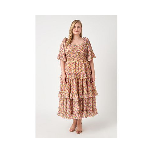 English Factory Plus Size Floral Smocked Ruffle Tiered Maxi Dress
