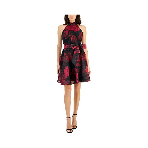Taylor Womens Floral-Print Fit & Flare Dress