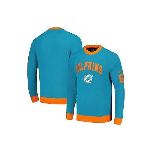 Tommy Hilfiger Mens Aqua Orange Miami Dolphins Reese Raglan Tri-Blend Pullover Sweatshirt