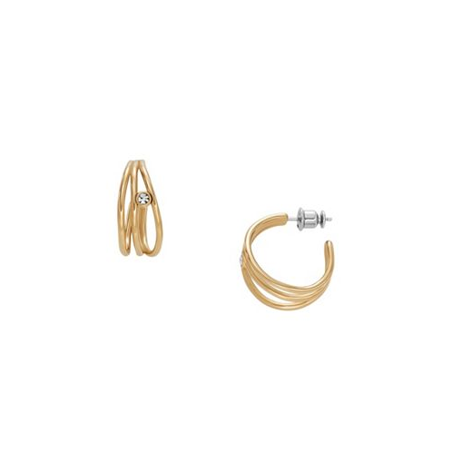 Skagen Womens Glitz Wave Gold-Tone Stainless Steel Hoop Earrings