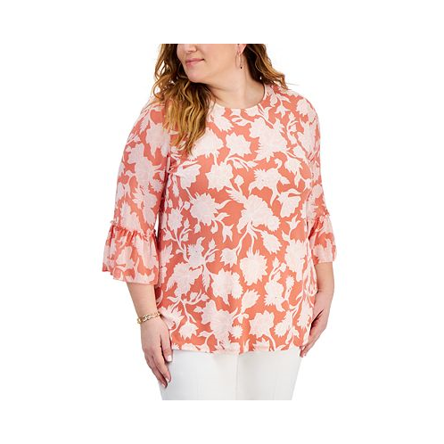 JM Collection Plus Size Ruffled-Sleeve Top
