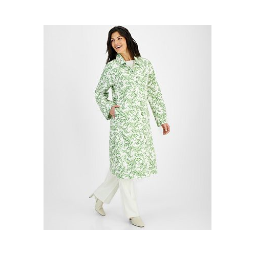 Macys Flower Show Womens Long A-Line Printed Raincoat