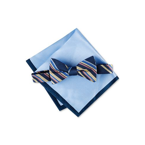 Tommy Hilfiger Mens Stripe Bow Tie & Solid Pocket Square Set