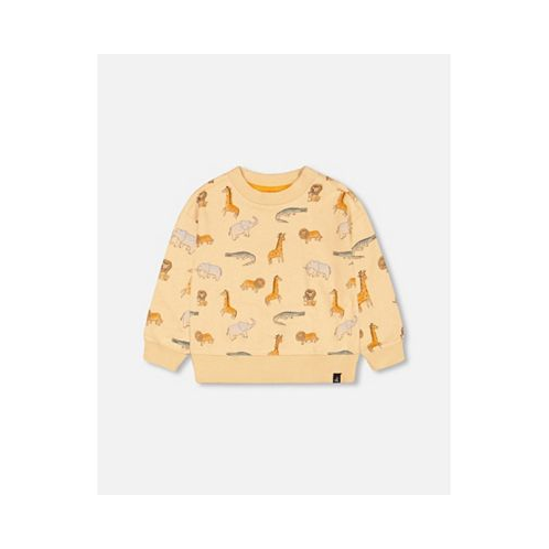 Deux par Deux Boy French Terry Sweatshirt Beige Printed Jungle Animal - Toddler|Child