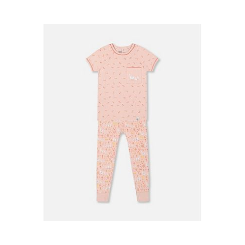 Deux par Deux Girl Organic Cotton Two Piece Pajama Set Pink Printed Goose - Child