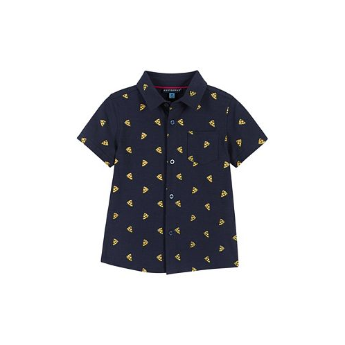 Andy & Evan Toddler/Child Boys Pizza Print Short Sleeve Knit Button-down shirt