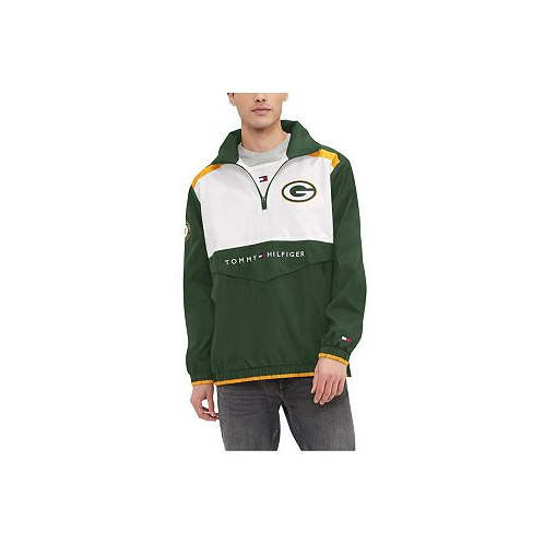 Tommy Hilfiger Mens Green White Green Bay Packers Carter Half-Zip Hooded Top