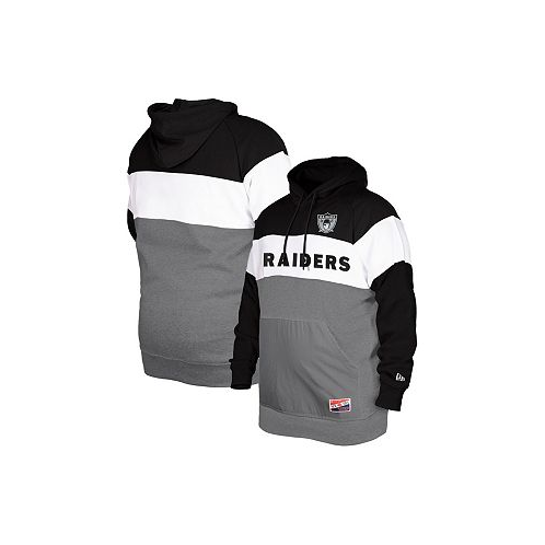 New Era Mens Black Distressed Oakland Raiders Big and Tall Throwback Colorblock Pullover Hoodie