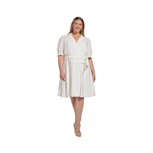 DKNY Plus Size Puff-Sleeve Tie-Waist Fit & Flare