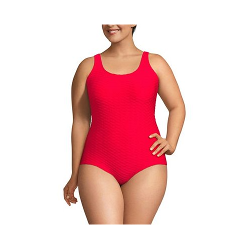 Lands End Plus Size Texture Soft Cup Tugless Sporty One Piece Swimsuit