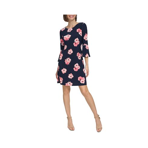 Tommy Hilfiger Womens Floral Bell-Sleeve Shift Dress
