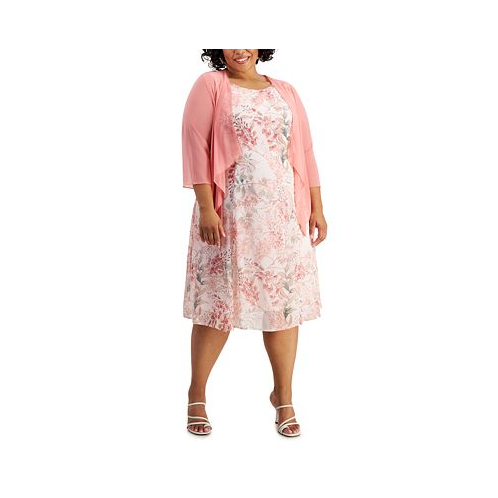 Connected Plus Size Open-Front Jacket & Printed Chiffon Dress