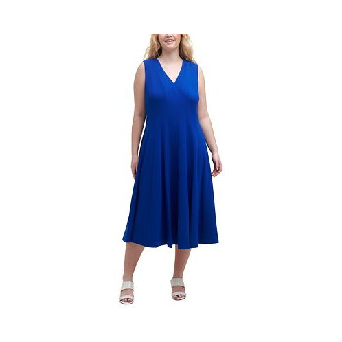 Calvin Klein Plus Size V-Neck Sleeveless Midi Dress
