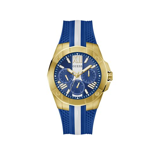 GUESS Mens Analog Blue Silicone Watch 44mm