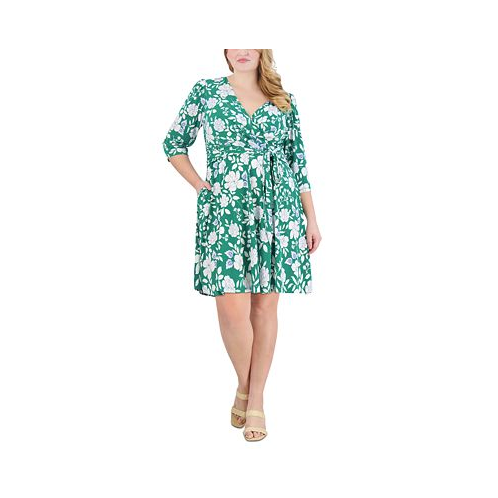 Jessica Howard Plus Size Floral-Print 3/4-Sleeve Dress