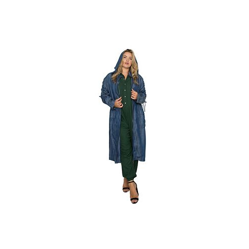 Standards & Practices Womens Plus Size Denim Tencel Hooded Long Trench Coat