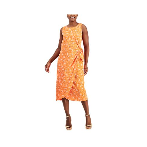 Robbie Bee Womens Printed Faux-Wrap Midi Dress