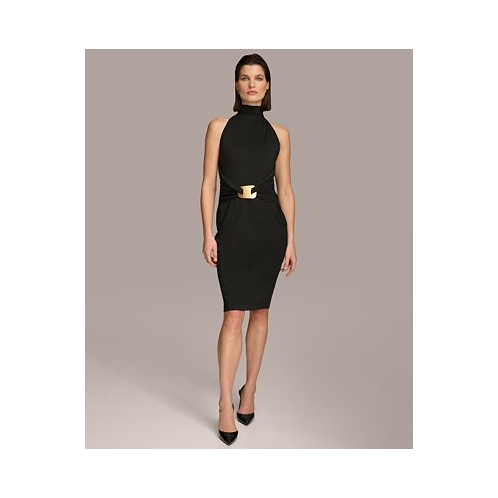 Donna Karan Womens Mock Neck Wrap-Waist Jersey Dress