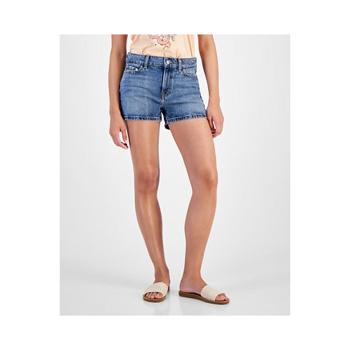 GUESS Womens Hola Solid Zip-Front Denim Shorts