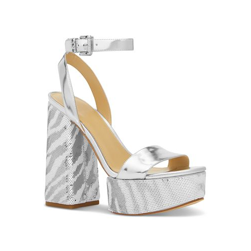 Michael Kors Womens Ashton Zebra Sequin High Heel Platform Sandals