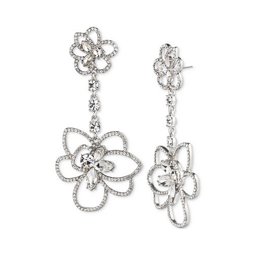Givenchy Silver-Tone Pave & Crystal Flower Statement Earrings