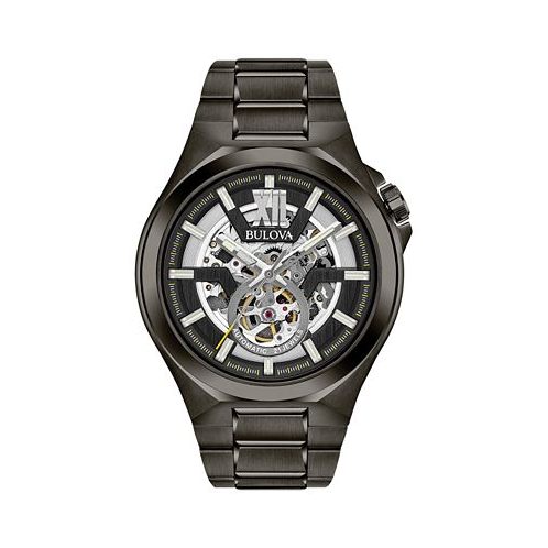 Bulova Mens Automatic Gunmetal Stainless Steel Bracelet Watch 46mm 98A179