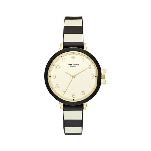 Kate spade new york Womens Park Row Black & Ivory Striped Silicone Strap Watch 34mm KSW1313
