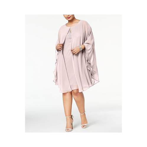SL Fashions Plus Size Rhinestone Chiffon Dress & Capelet