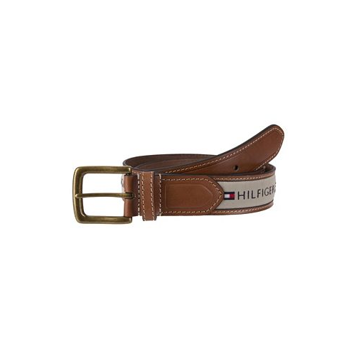 Tommy Hilfiger Mens Tri-Color Ribbon Inlay Leather Belt
