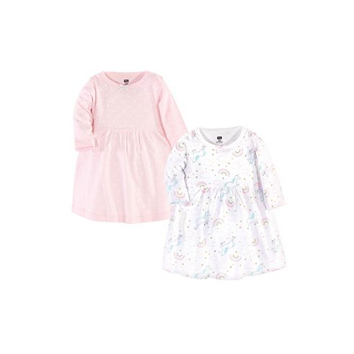 Hudson Baby Toddler Girls Cotton Long-Sleeve Dresses 2pk Glitter Unicorn
