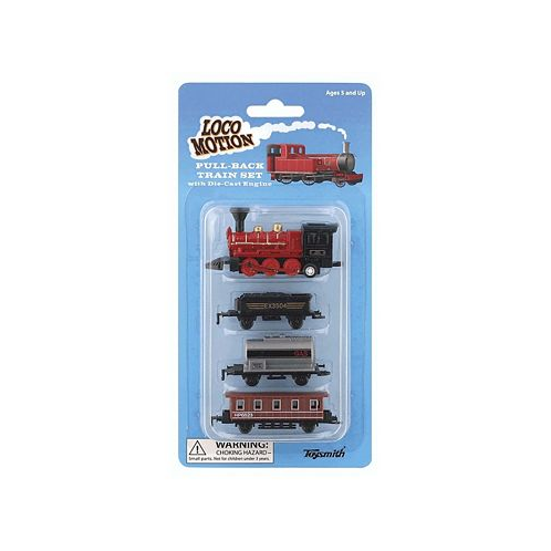 Toysmith Loco Motion Mini Pull-Back Train Set with Die-Cast Engine Assorted Styles