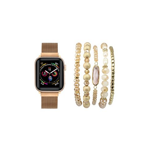 Posh Tech Unisex Rose Gold Tone Skinny Metal Loop Band for Apple Watch and Bracelet Bundle 38mm