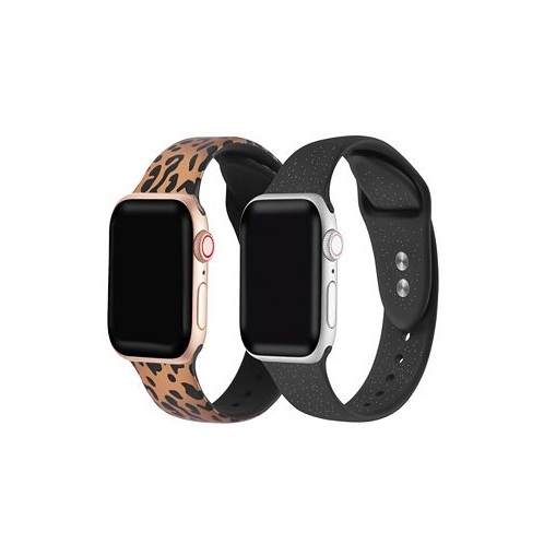 Posh Tech Mens and Womens Rose Gold Tone Cheetah and Black Glitter 2 Piece Silicone Band for Apple Watch 38mm