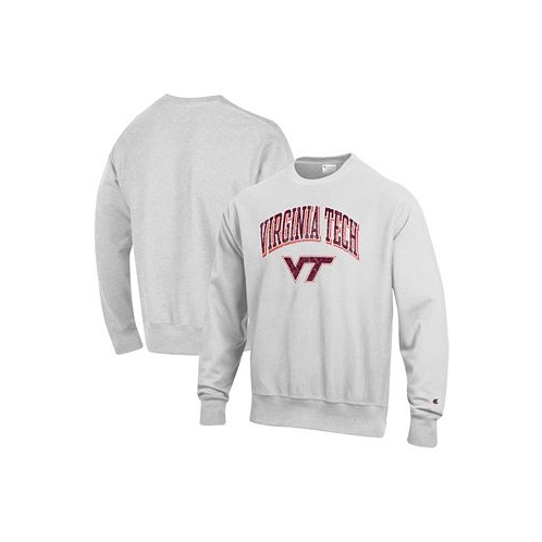 Champion Mens Gray Virginia Tech Hokies Arch Over Logo Reverse Weave Pullover Sweatshirt