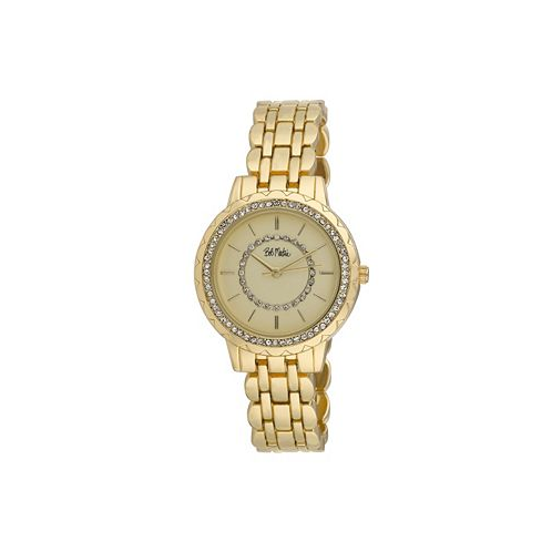 Bob Mackie Unisex Crystal Dial Scallop Bezel Gold-tone Base Metal Bracelet Watch 36mm