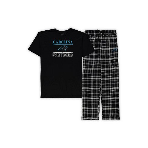 Concepts Sport Mens Black Carolina Panthers Big and Tall Lodge T-shirt and Pants Sleep Set