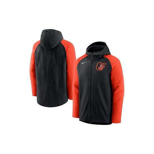 Nike Mens Black Orange Baltimore Orioles Authentic Collection Full-Zip Raglan Hoodie Performance Jacket