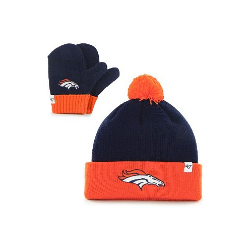 47 Brand Toddler Unisex Navy and Orange Denver Broncos Bam Bam Cuffed Knit Hat with Pom and Mittens Set