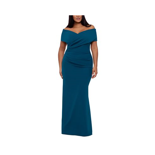 Betsy & Adam Plus Size Sweetheart Off-The-Shoulder Gown