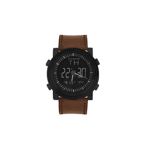 Rocawear Mens Brown Leather Strap Watch 47mm