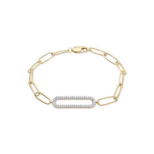 Macys Diamond Elongated Pave Link Paperclip Link Bracelet (1/6 ct. t.w.) in 14k Gold-Plated Sterling Silver