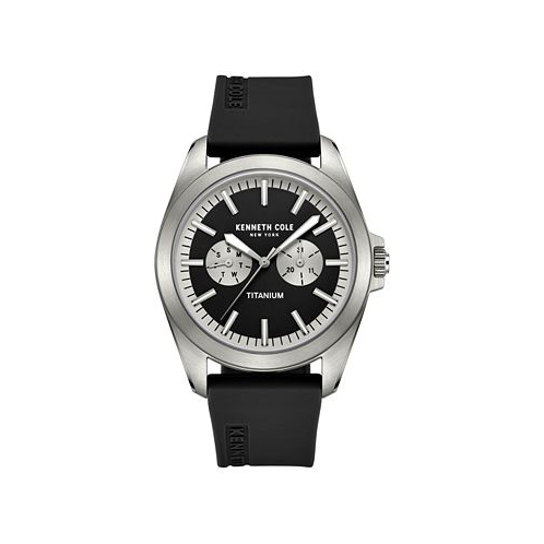 Kenneth Cole New York Mens Titanium Multi-Function Black Silicone Strap Watch 42mm