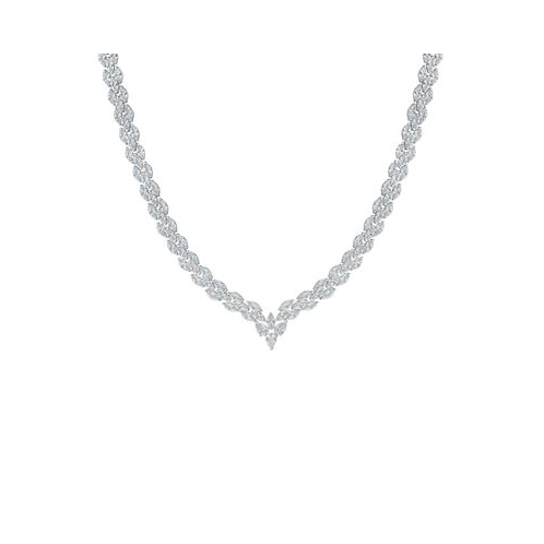 Macys Fine Silver Plated Cubic Zirconia Marquise V Necklace