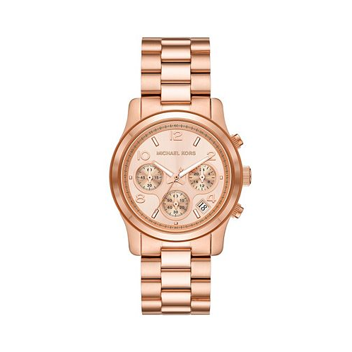 Michael Kors Womens Runway Chronograph Rose Gold-Tone Stainless Steel Bracelet Watch 38mm