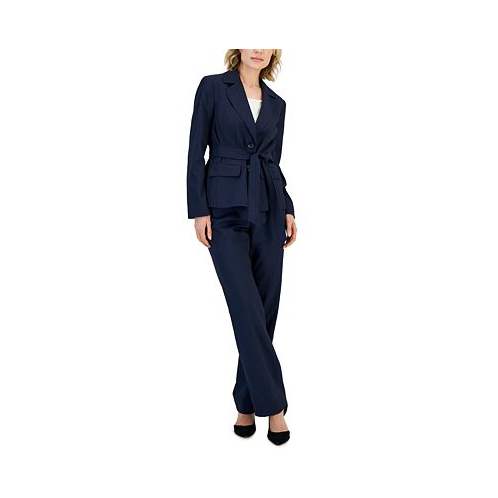 Le Suit Womens Belted Pinstripe Blazer & Pants