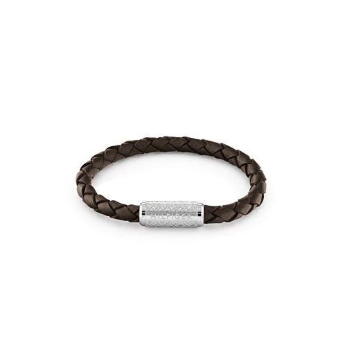 Tommy Hilfiger Mens Braided Tobacco Leather Bracelet