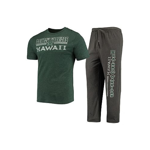Concepts Sport Mens Heathered Charcoal Green Hawaii Warriors Meter T-shirt and Pants Sleep Set