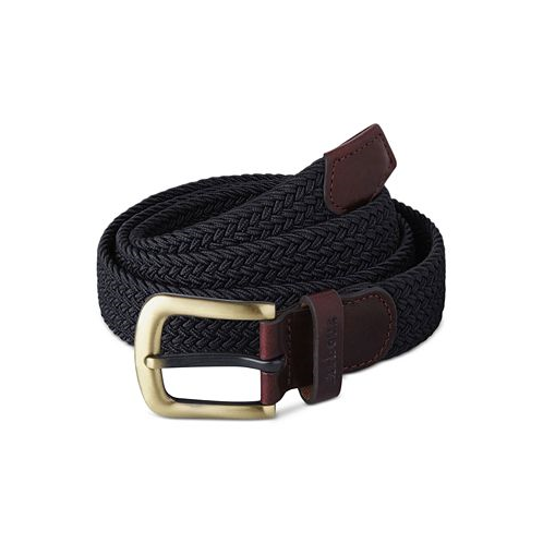 Barbour Mens Stretch Webbing Belt with Faux-Leather Trim