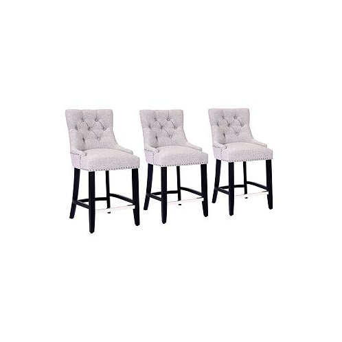 WestinTrends 24 Linen Tufted Buttons Upholstered Wingback Counter Stool (Set of 3)